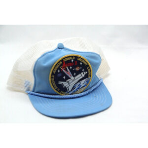 VTG Space Shuttle Astro 2 Patch Crew Snapback Blue Hat Trucker Mesh Rope NASA